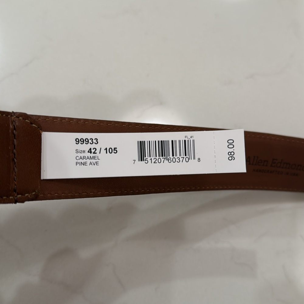 Allen Edmonds Men's Brown/Caramel Leather Belt 42 - Picture 8 of 8